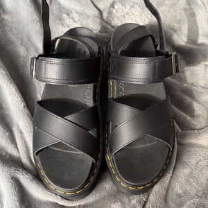 Dr. Martens woman’s platform  Black Sandals with Yellow Stitching